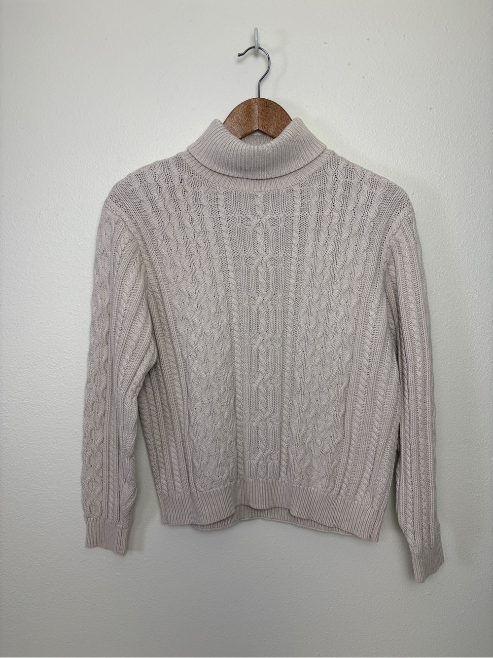 Cream Cable-Knit Turtleneck Sweater Gorpcore Preppy Layers Grandpa Fisherman